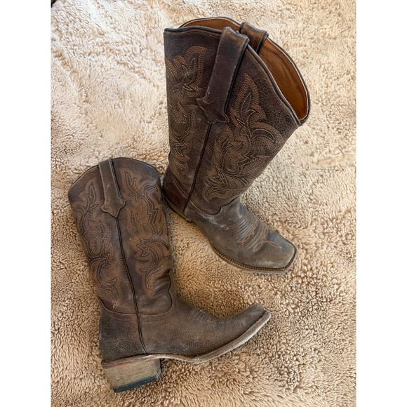 Tanner Mark Shoes - Tanner Mark Brown Distressed Leather Snip Toe Western Cowboy Boots Womens 6.5